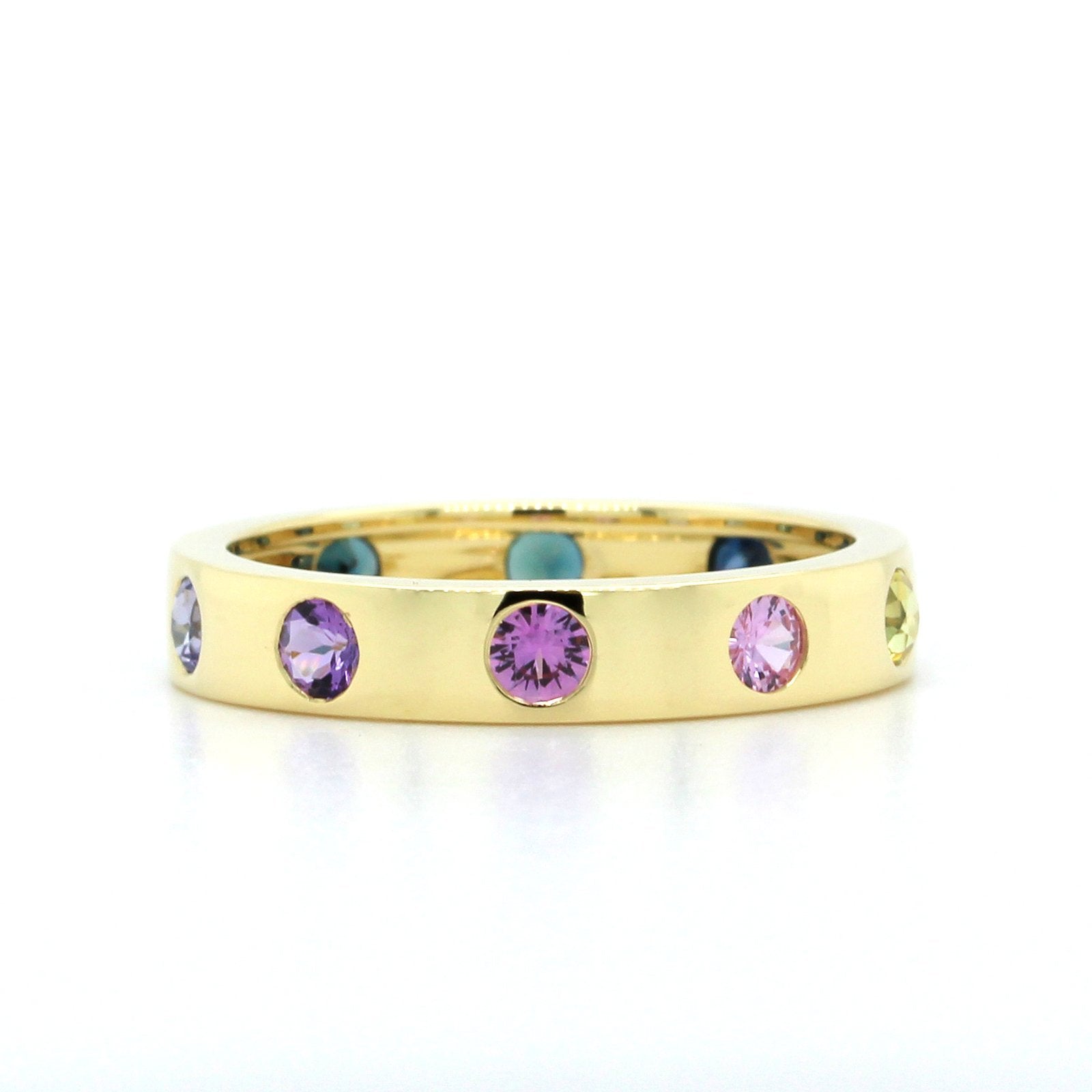18K Yellow Gold Multi Sapphire Burnish Set Ring, Gold, Long's Jewelers