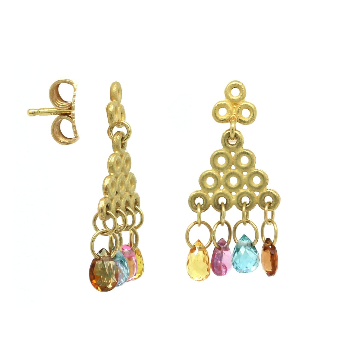 18K Yellow Gold Multi Stone Pyramid Drop Earrings, 18K Yellow Gold, Long's Jewelers