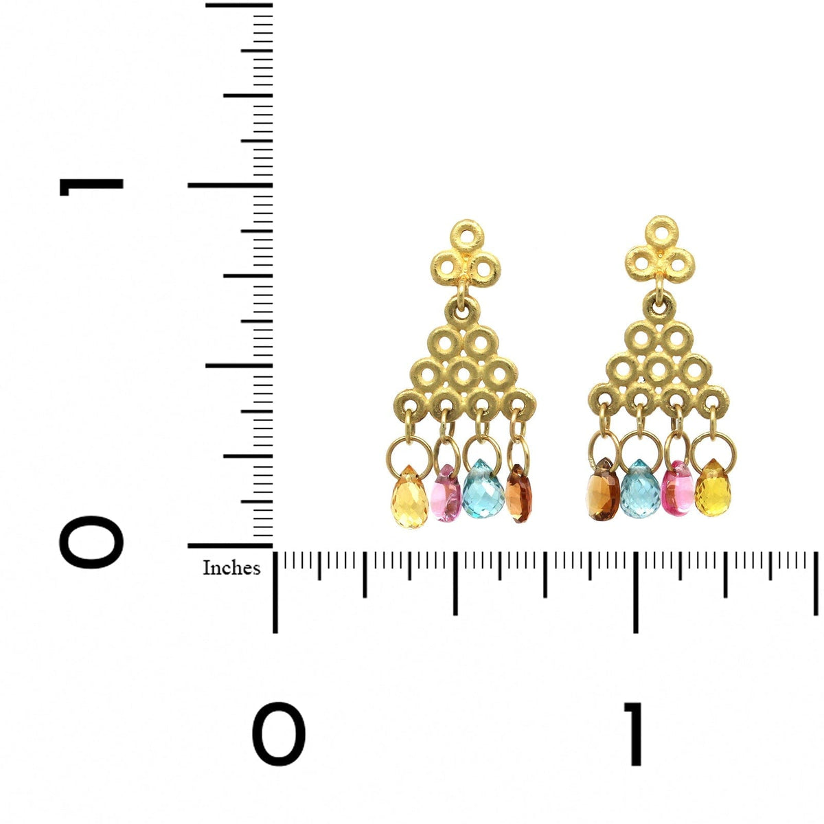 18K Yellow Gold Multi Stone Pyramid Drop Earrings, 18K Yellow Gold, Long's Jewelers