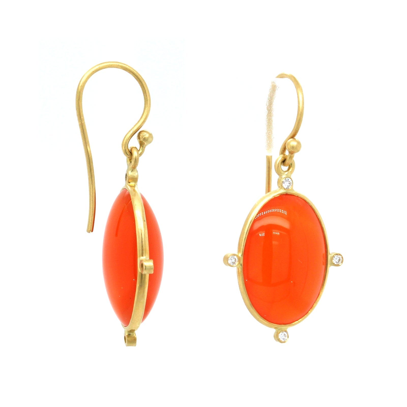 18K Yellow Gold Oval Carnelian Drop Earrings, yellow gold, Long's Jewelers