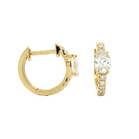 18K Yellow Gold Oval Cut Diamond Huggie Earrings, yellow gold, Long's Jewelers