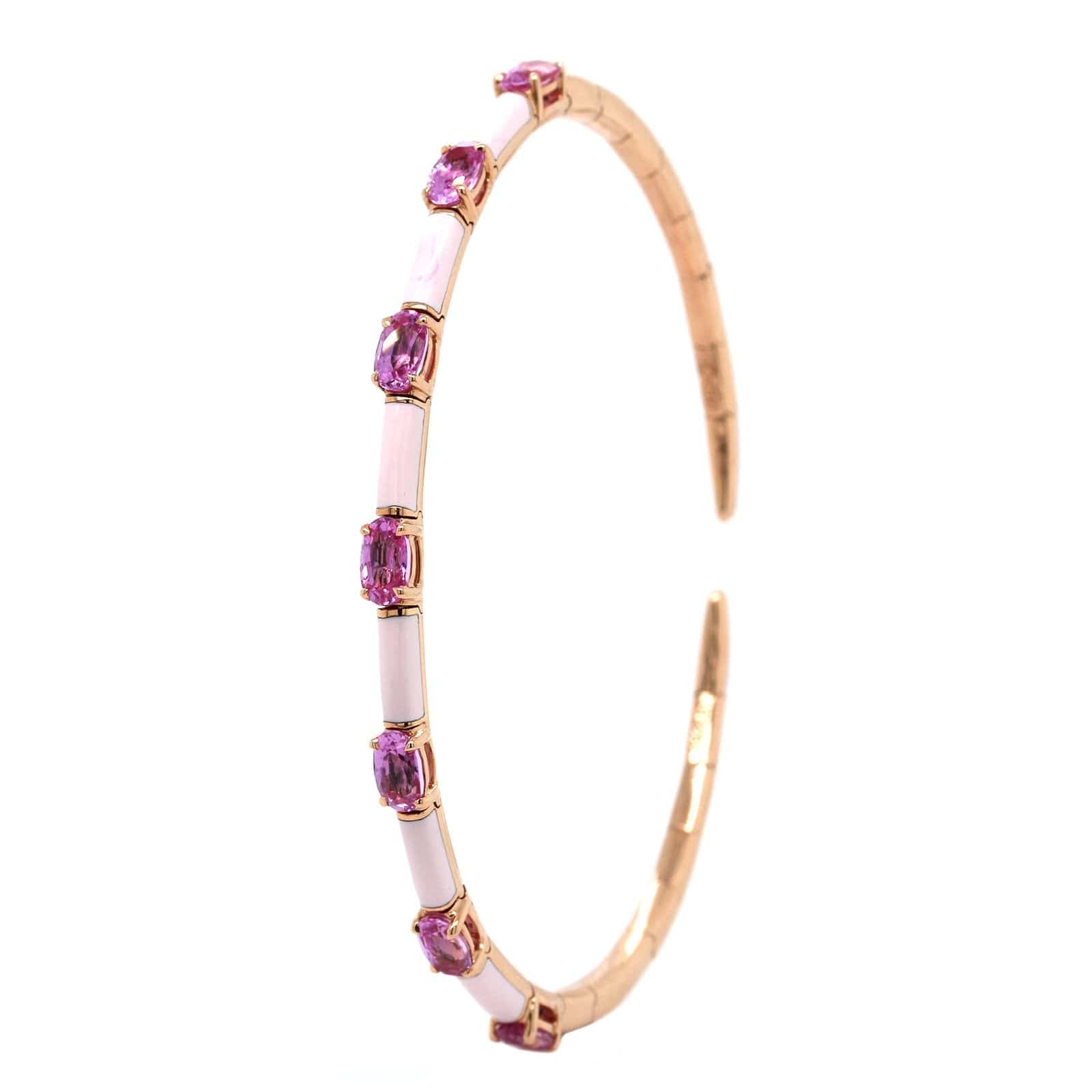 Etho Maria 18K Yellow Gold Oval Pink Sapphire Station Cuff Bracelet