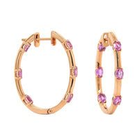 18K Yellow Gold Oval Pink Sapphire Station Hoop Earrings, Yellow Gold, Long's Jewelers