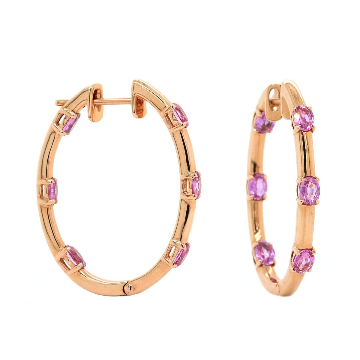 18K Yellow Gold Oval Pink Sapphire Station Hoop Earrings, Yellow Gold, Long's Jewelers