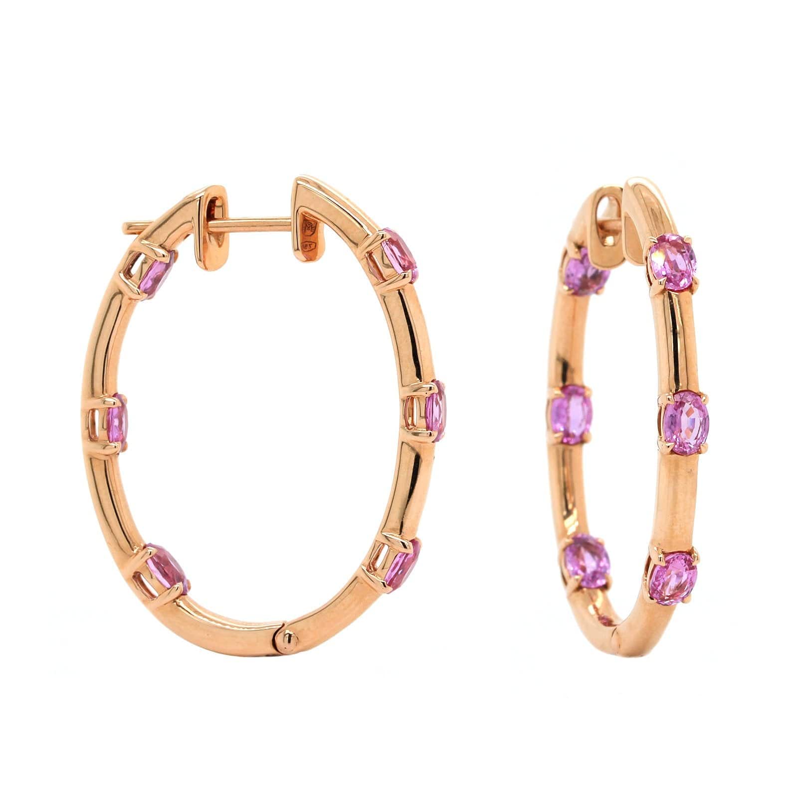 18K Yellow Gold Oval Pink Sapphire Station Hoop Earrings, Yellow Gold, Long's Jewelers