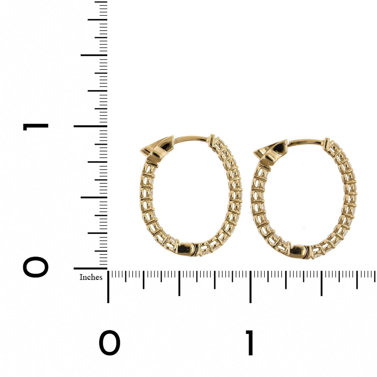 18K Yellow Gold Oval Shape Diamond Hoop Earrings
