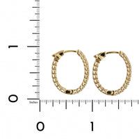 18K Yellow Gold Oval Shape Diamond Hoop Earrings