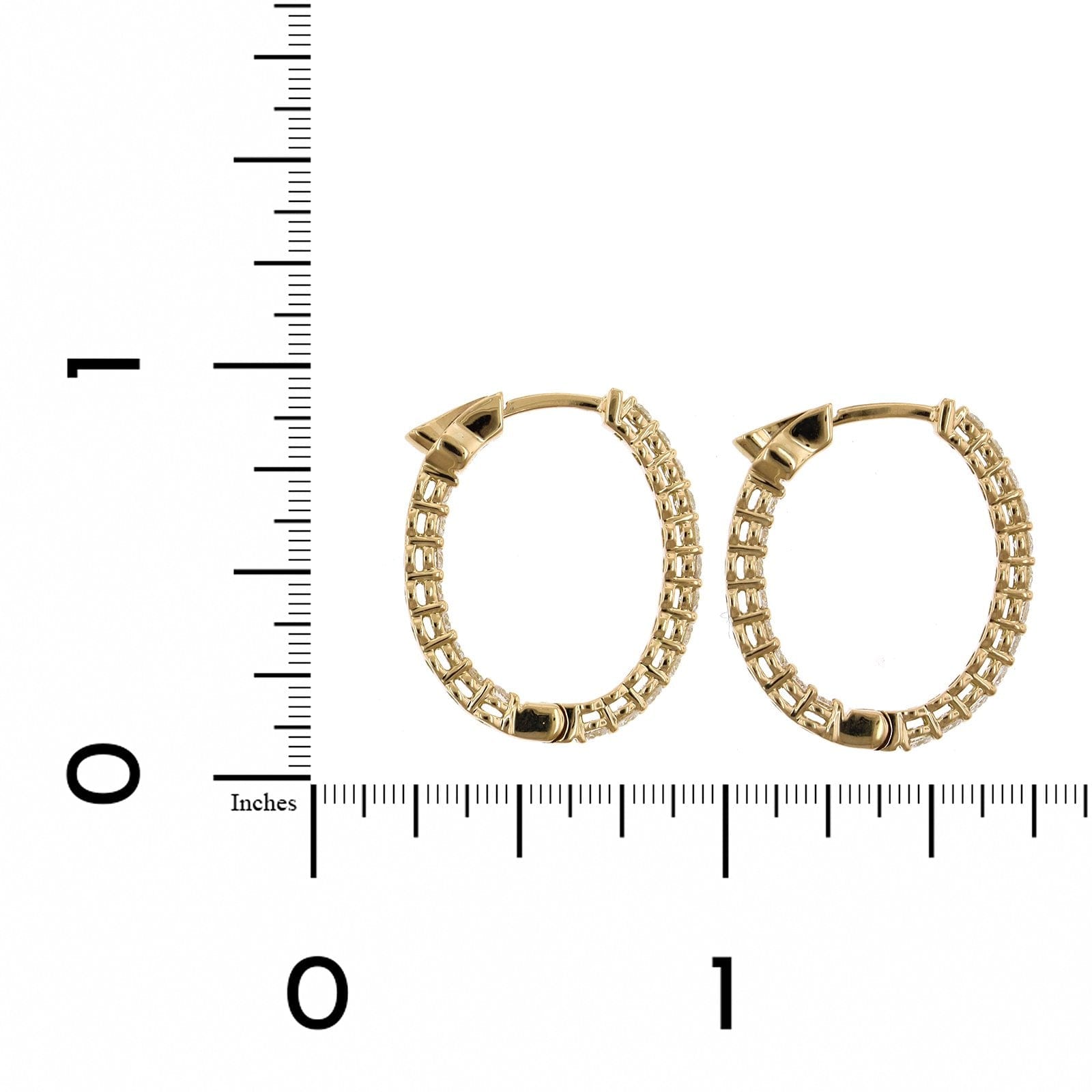 18K Yellow Gold Oval Shape Diamond Hoop Earrings