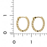 18K Yellow Gold Oval Shape Diamond Hoop Earrings