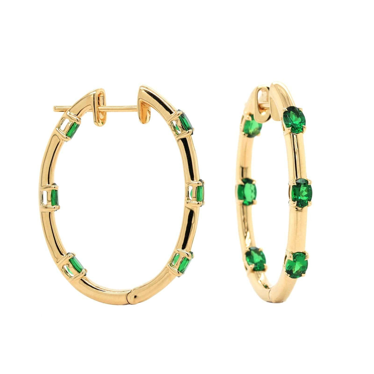 18K Yellow Gold Oval Tsavorite Station Hoop Earrings, Yellow Gold, Long's Jewelers