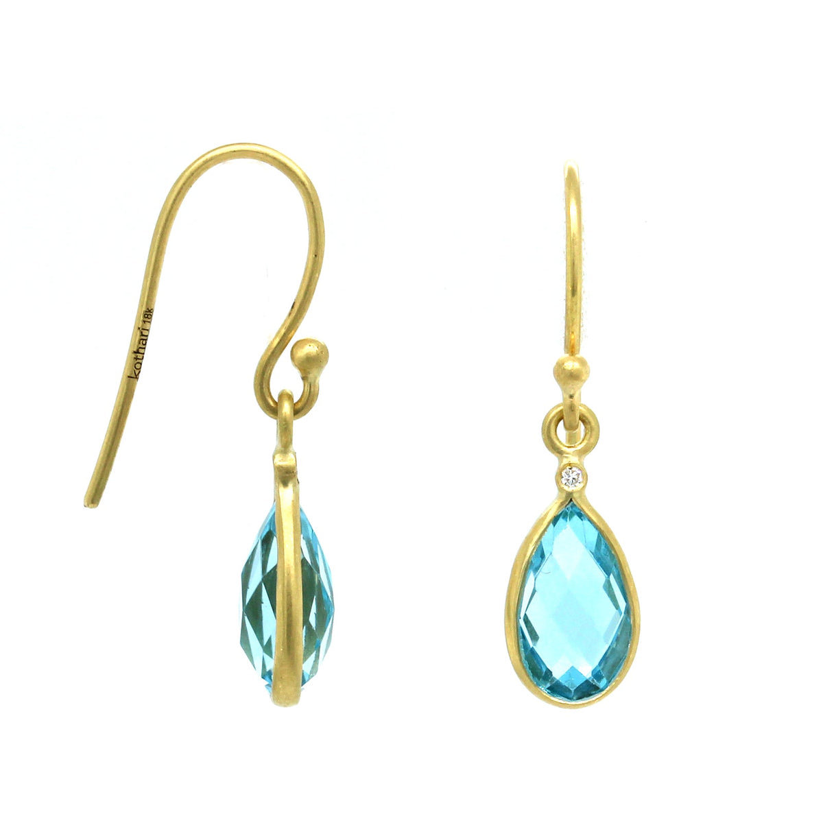 18K Yellow Gold Pear Shape Blue Topaz Drop Earrings, yellow gold, Long's Jewelers