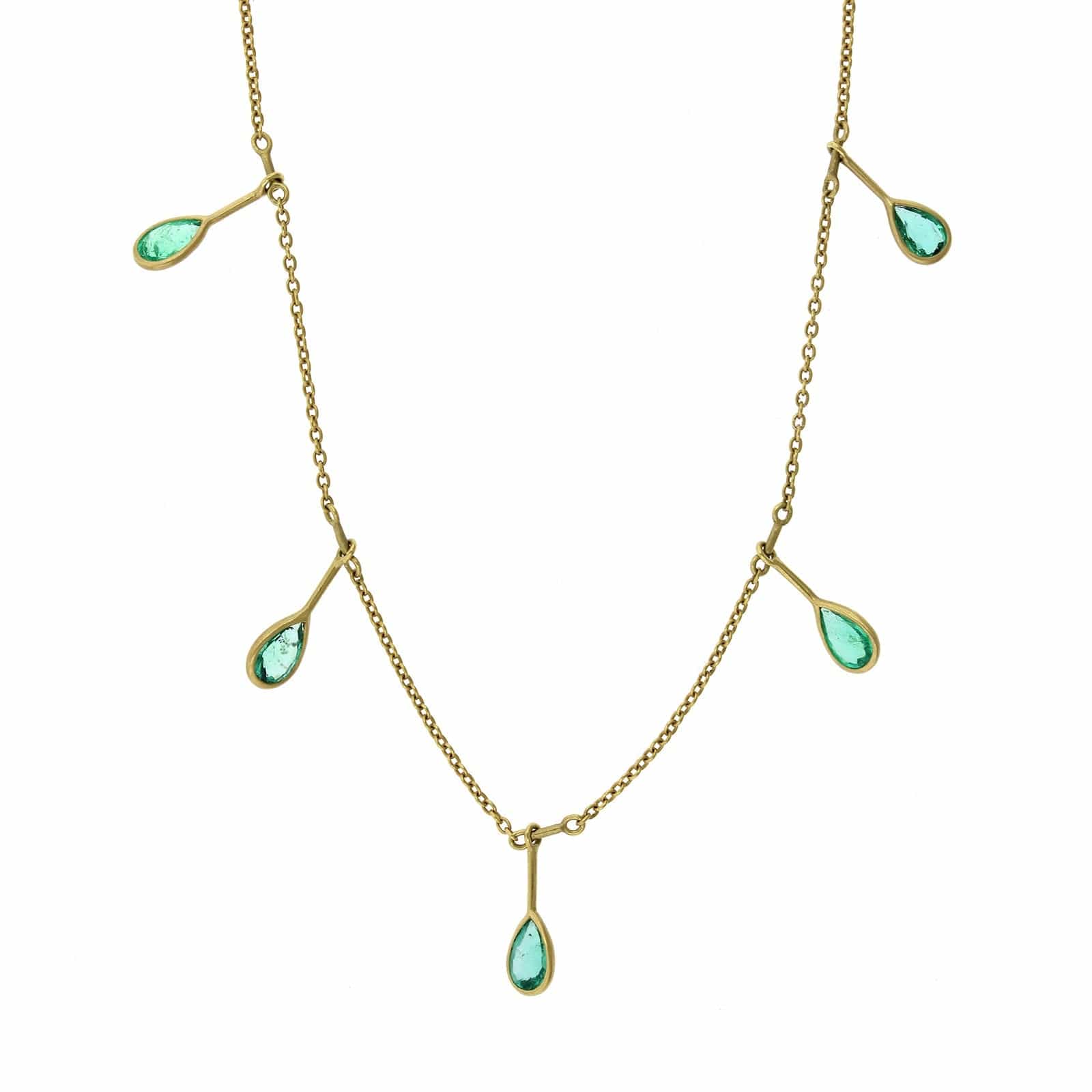 18K Yellow Gold Pear Shape Emerald Dangle Necklace, Yellow Gold, Long's Jewelers