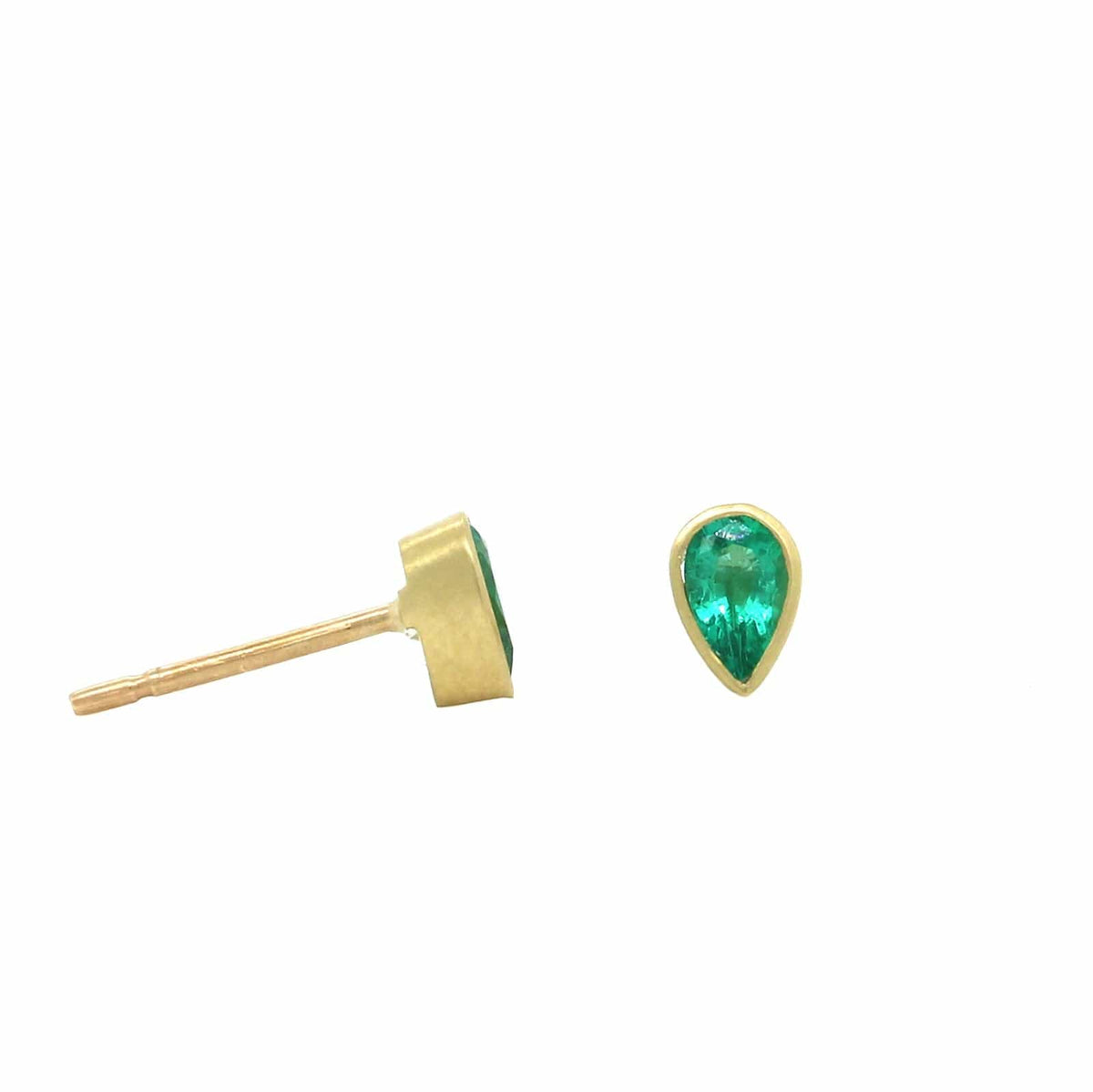18K Yellow Gold Pear Shape Emerald Stud Earrings, Yellow Gold, Long's Jewelers