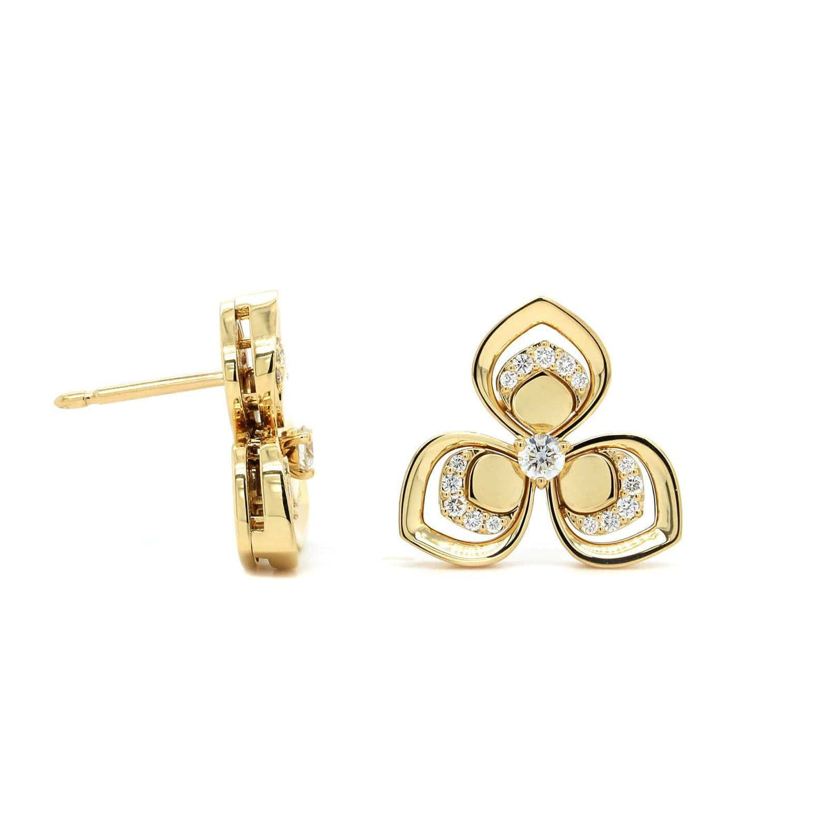 18K Yellow Gold Petal Diamond Stud Earrings, Yellow Gold, Long's Jewelers