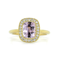 18K Yellow Gold Pink Sapphire Diamond Halo Ring, 18k yellow gold, Long's Jewelers