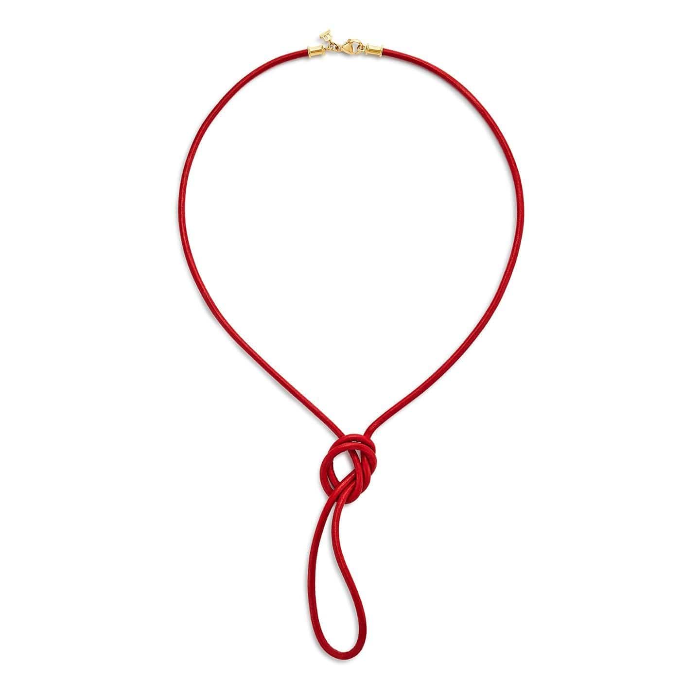 18K Yellow Gold Red Leather Cord Necklace, yellow gold, Long's Jewelers