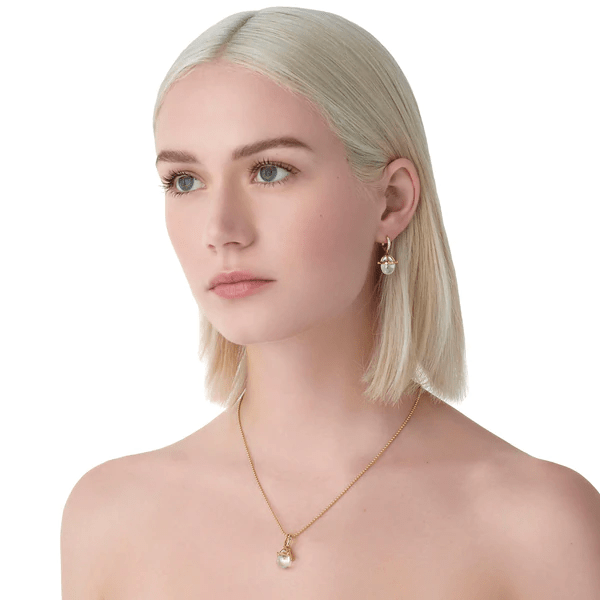 18K Yellow Gold Rock Crystal Diamond Drop Earrings, Yellow Gold, Long's Jewelers