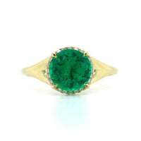 18K Yellow Gold Round Emerald Diamond Halo Ring, 18k yellow gold, Long's Jewelers