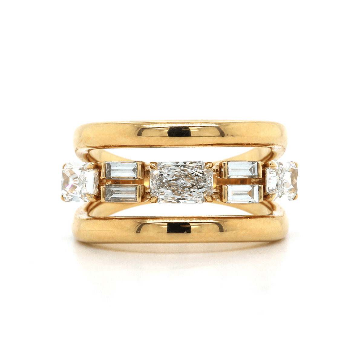 18K Yellow Gold Round and Baguette Diamond Ring, Yellow Gold, Long's Jewelers