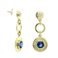 18K Yellow Gold Sapphire Diamond Dangle Earrings, 18k yellow gold, Long's Jewelers