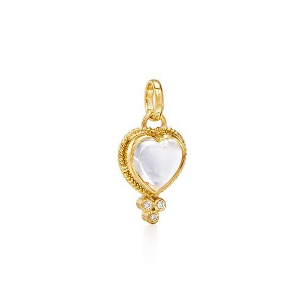 18K Yellow Gold Small Heart Shape Crystal and Diamond PendantGold, Long's Jewelers