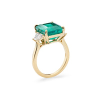 18K Yellow Gold Three Stone Emerald and Diamond Ring, gold, Long's Jewelers