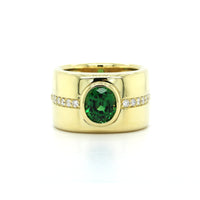 18K Yellow Gold Tsavorite Diamond Wide Ring, 18k yellow gold, Long's Jewelers