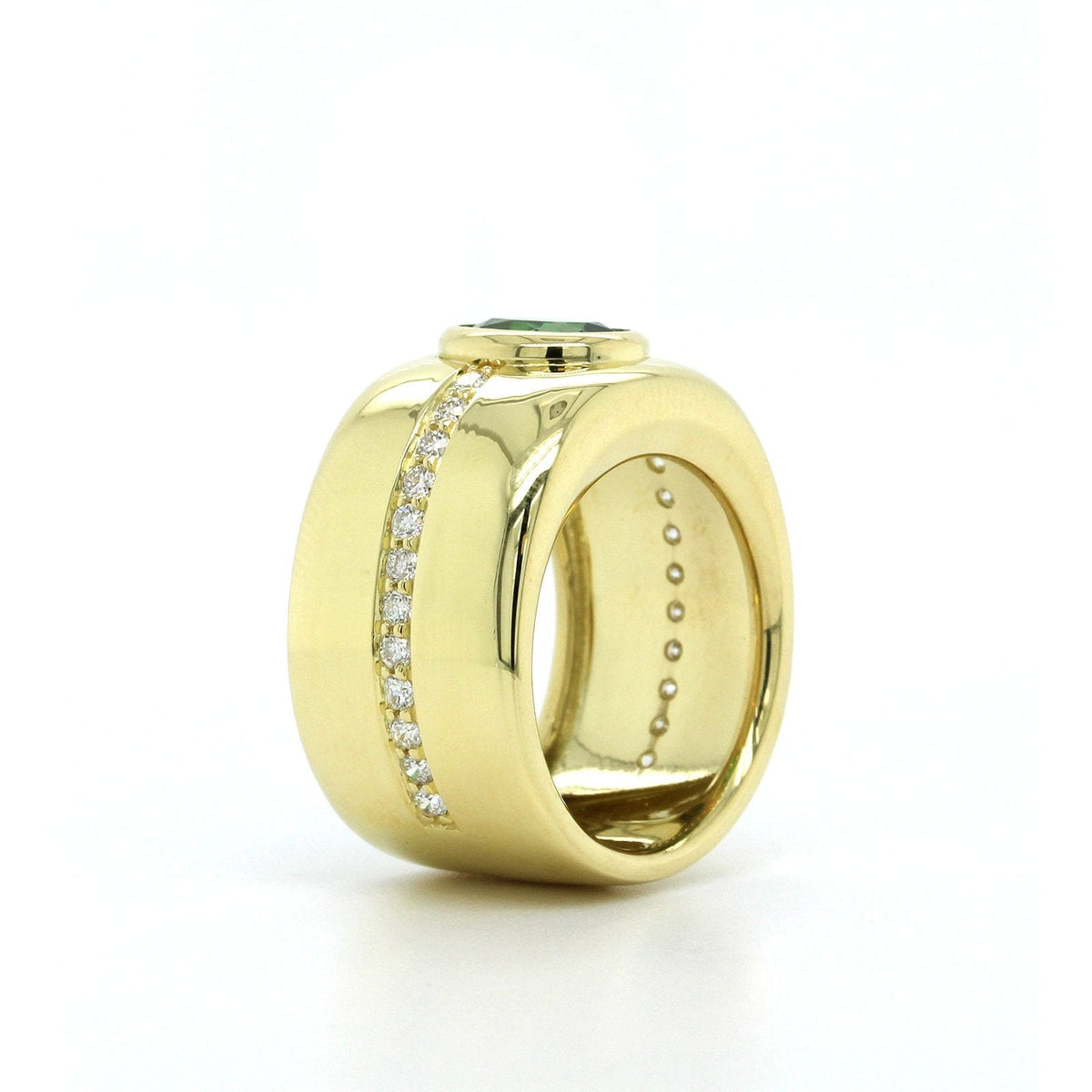 18K Yellow Gold Tsavorite Diamond Wide Ring, 18k yellow gold, Long's Jewelers