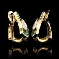 Mellerio Dits Mellor 18K Yellow Gold Diamond and Emerald Earrings, France
