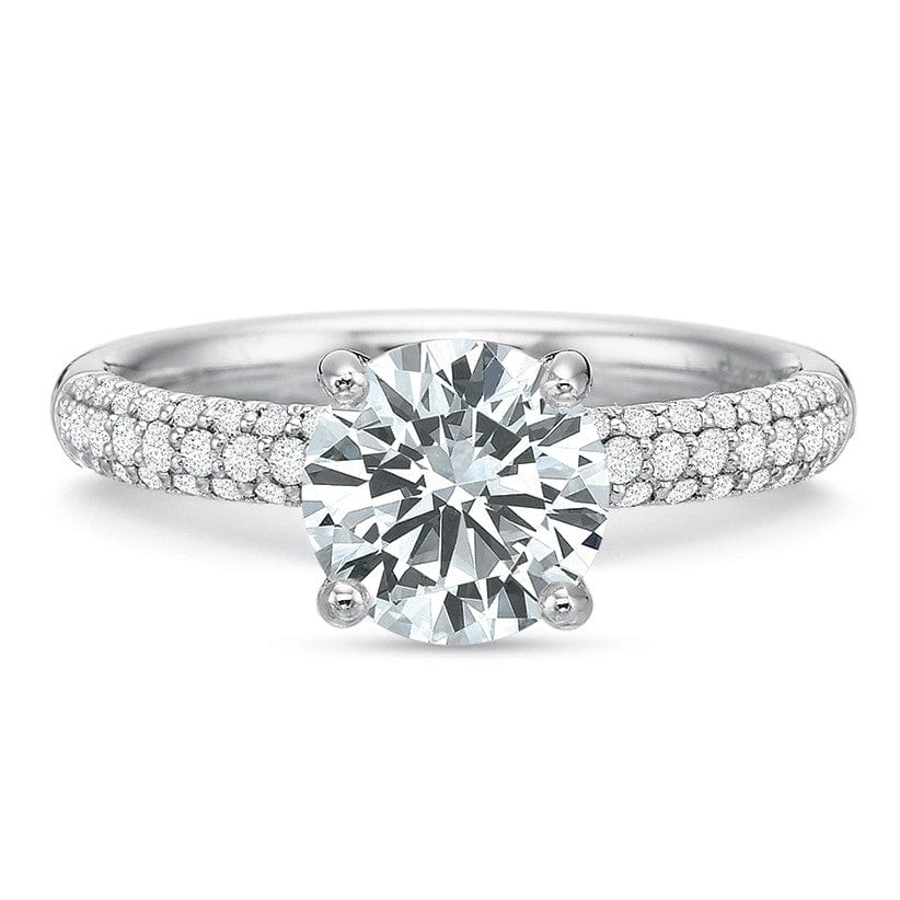 18K White Gold 3 Row Pave Engagement Ring