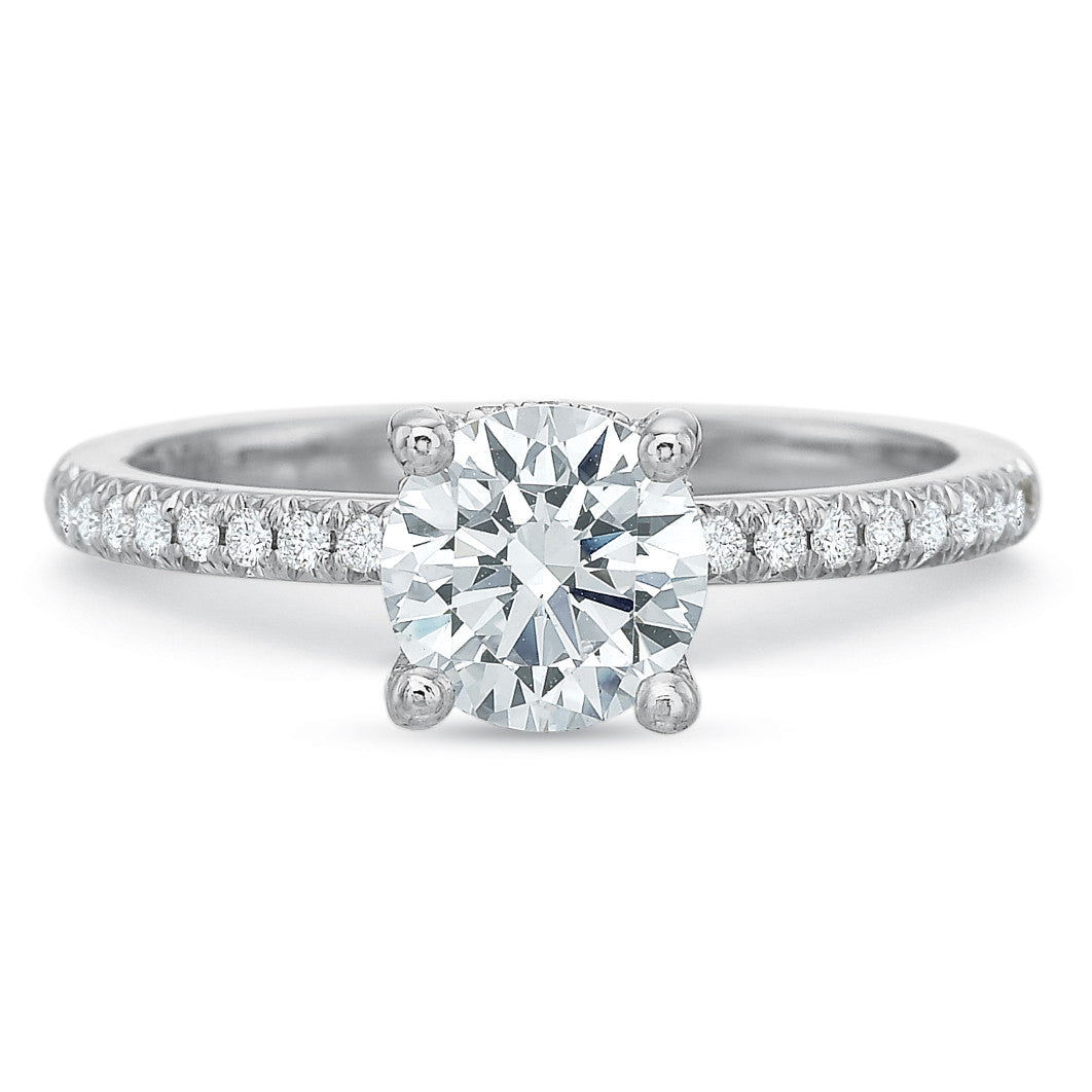 18K White Gold Prong Set Half Diamond Shank Engagement Ring