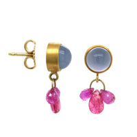 22K and 18K Yellow Gold Blue Chalcedony and Spinel Drop Earrings, 22K and 18K Yellow Gold, Long's Jewelers