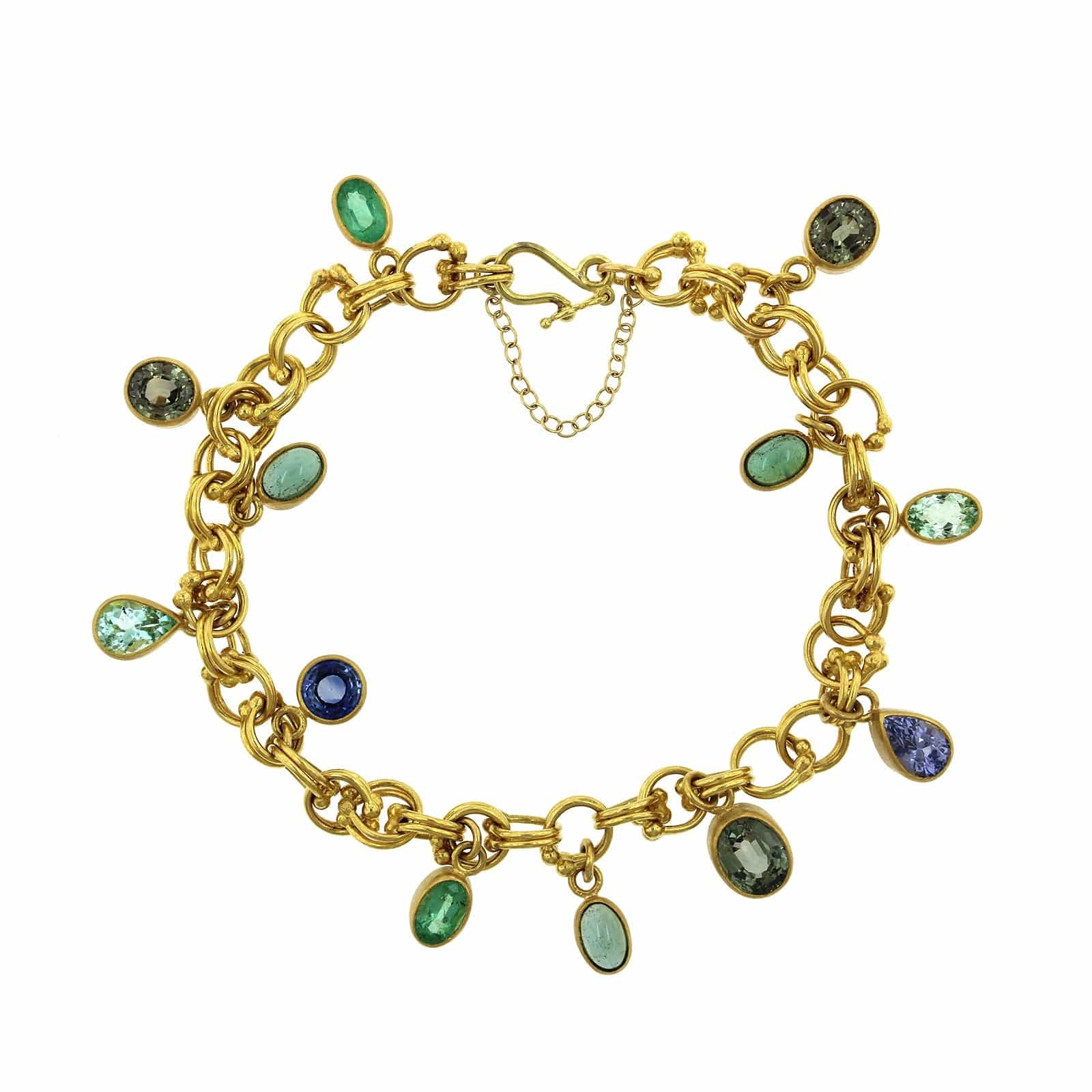 22K and 18K Yellow Gold Multi Gemstone Charm Bracelet,22k and 18k yellow gold, Long's Jewelers
