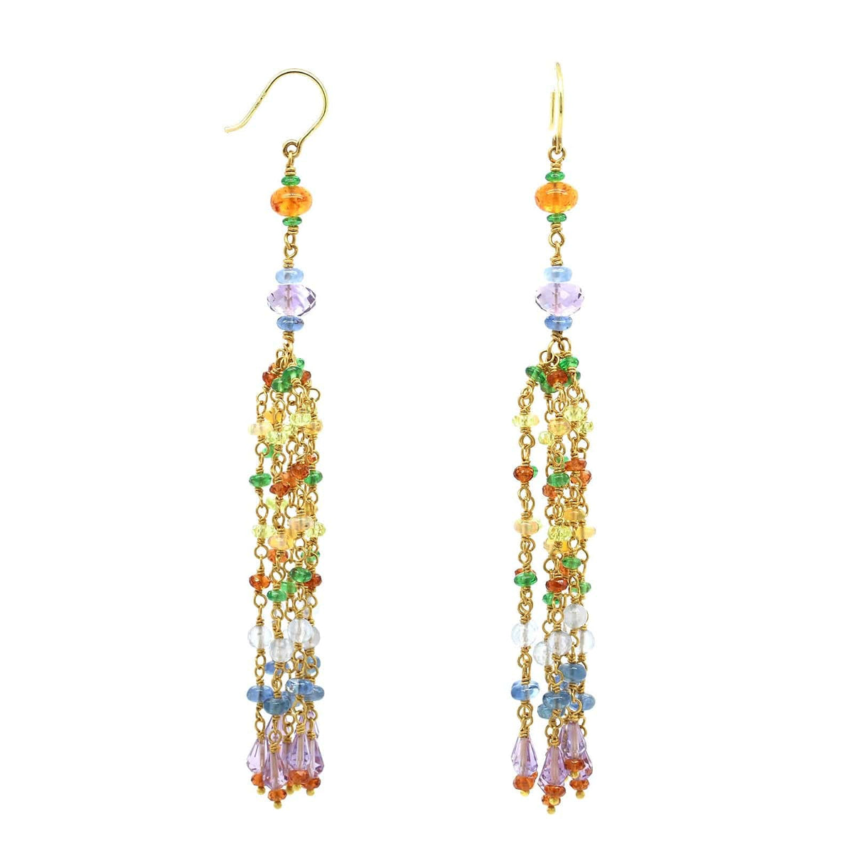 22K and 18K Yellow Gold Multi Gemstone Tassel Drop Earrings,22k and 18k yellow gold, Long's Jewelers
