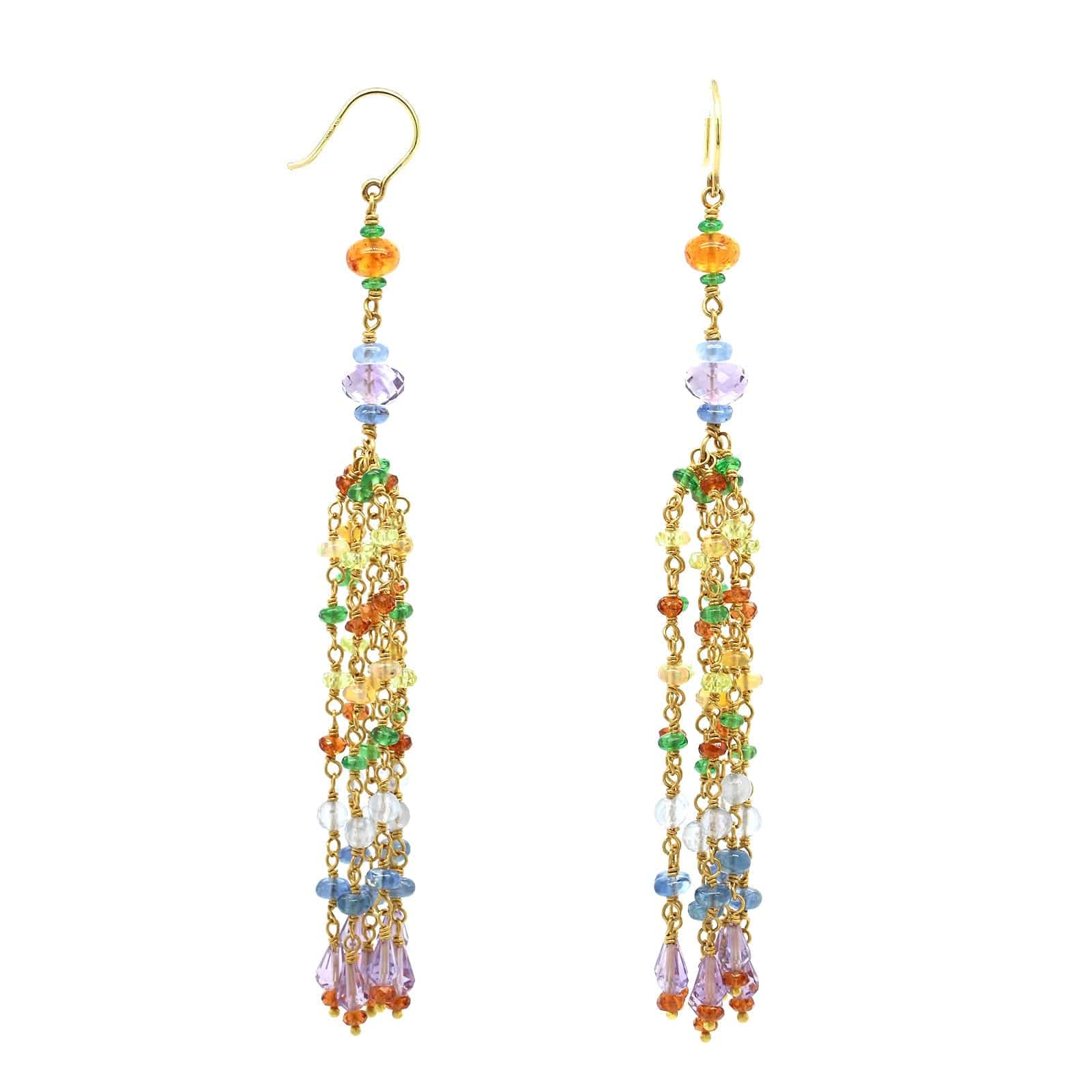 22K and 18K Yellow Gold Multi Gemstone Tassel Drop Earrings,22k and 18k yellow gold, Long's Jewelers