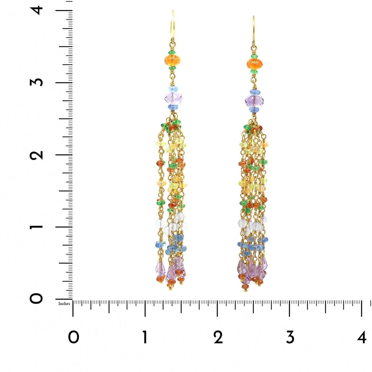 22K and 18K Yellow Gold Multi Gemstone Tassel Drop Earrings,22k and 18k yellow gold, Long's Jewelers