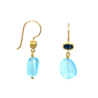 22K and 18K Yellow Gold Sapphire and Aquamarine Drop Earrings,22k and 18k yellow gold, Long's Jewelers