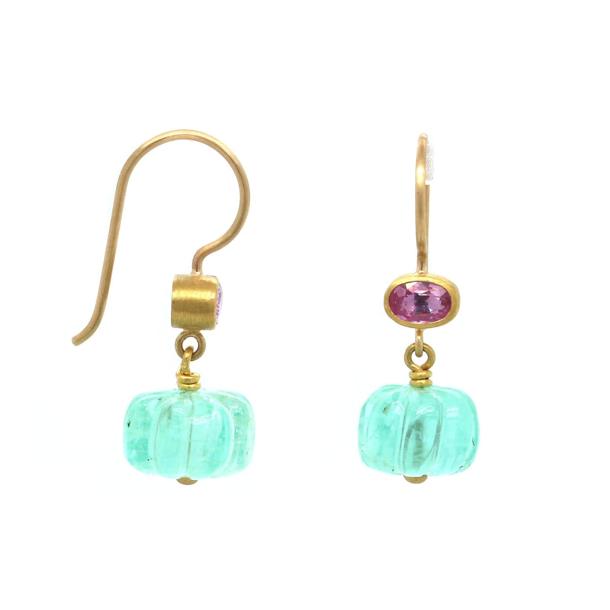 22K and 18K Yellow Gold Sapphire and Pale Emerald Drop Earrings,22k and 18k yellow gold, Long's Jewelers