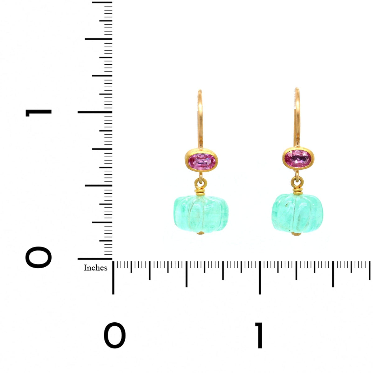 22K and 18K Yellow Gold Sapphire and Pale Emerald Drop Earrings,22k and 18k yellow gold, Long's Jewelers