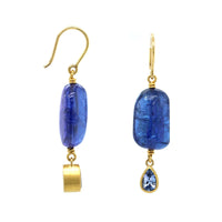 22K and 18K Yellow Gold Sapphire and Tanzanite Drop Earrings,22k and 18k yellow gold, Long's Jewelers