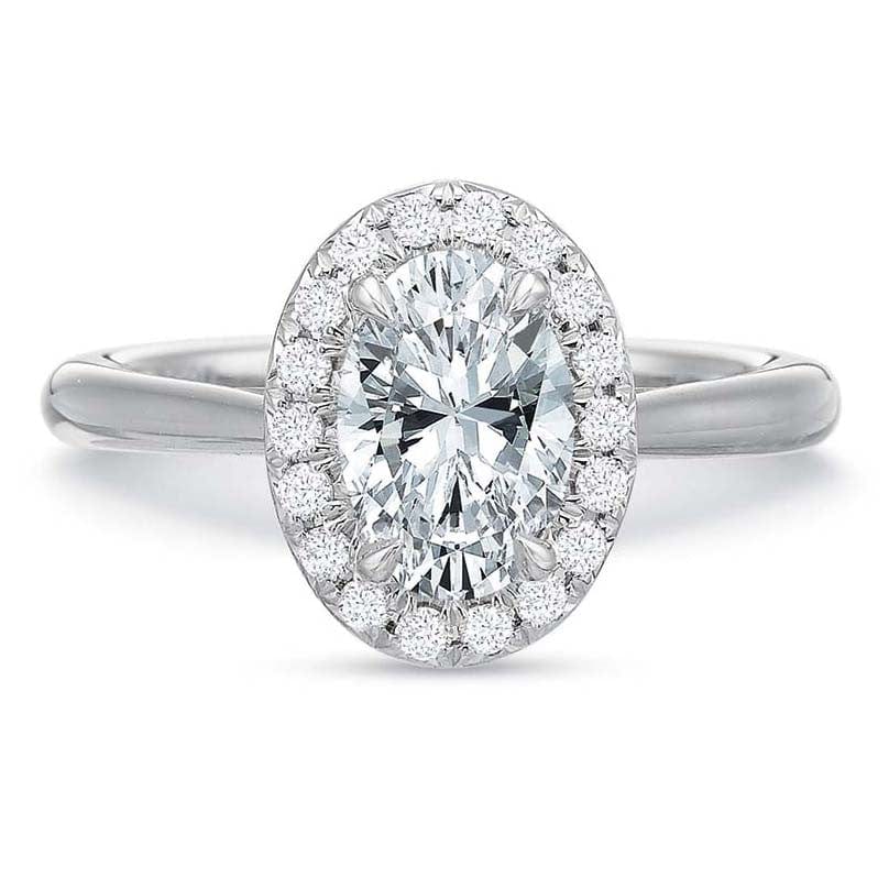 18K White Gold Oval Diamond Halo Engagement Ring