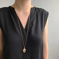 18K Yellow Gold Oval Stripe Locket Necklace