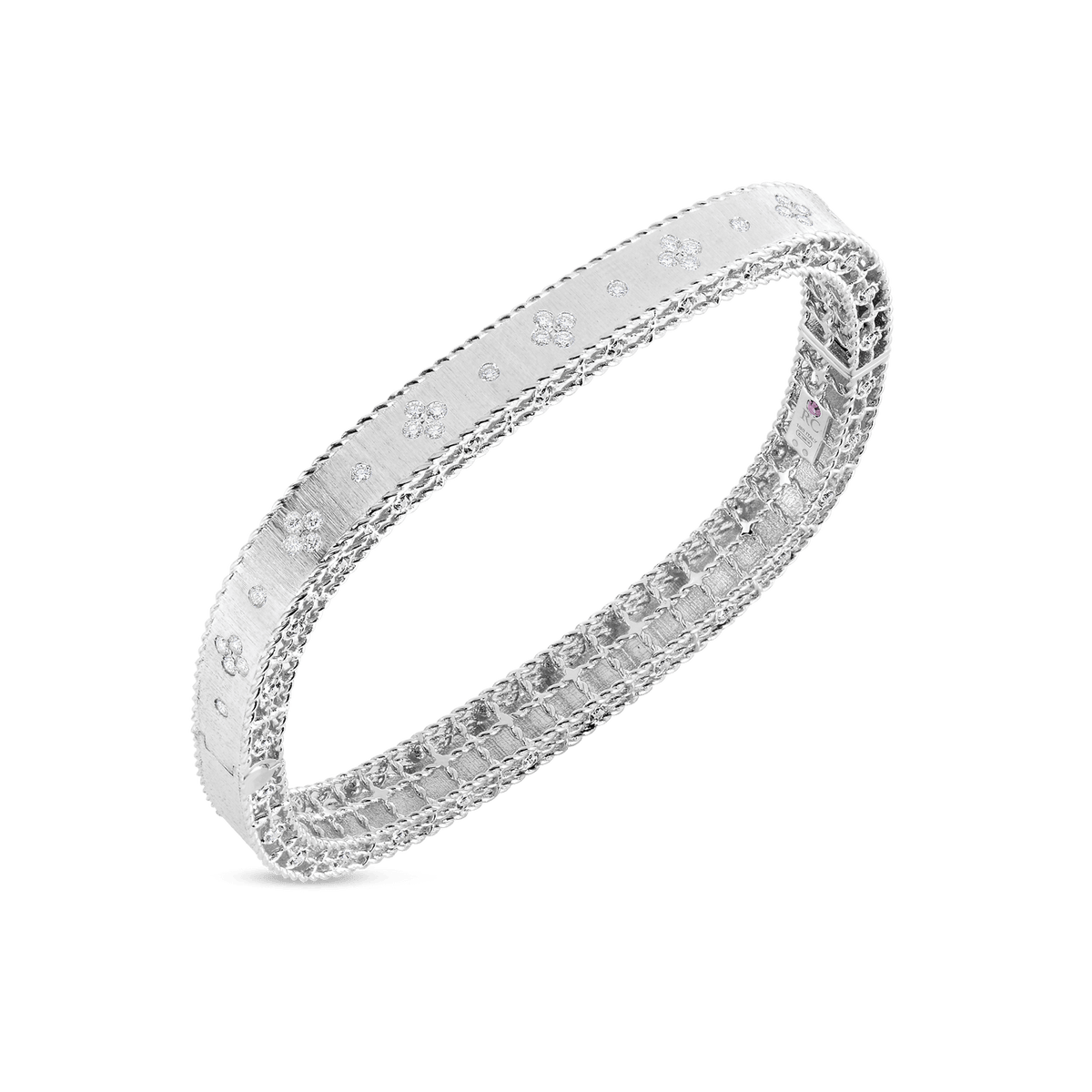 Roberto Coin 18K White Gold Princess Satin Finish Bangle with Fleur de Lis Diamonds