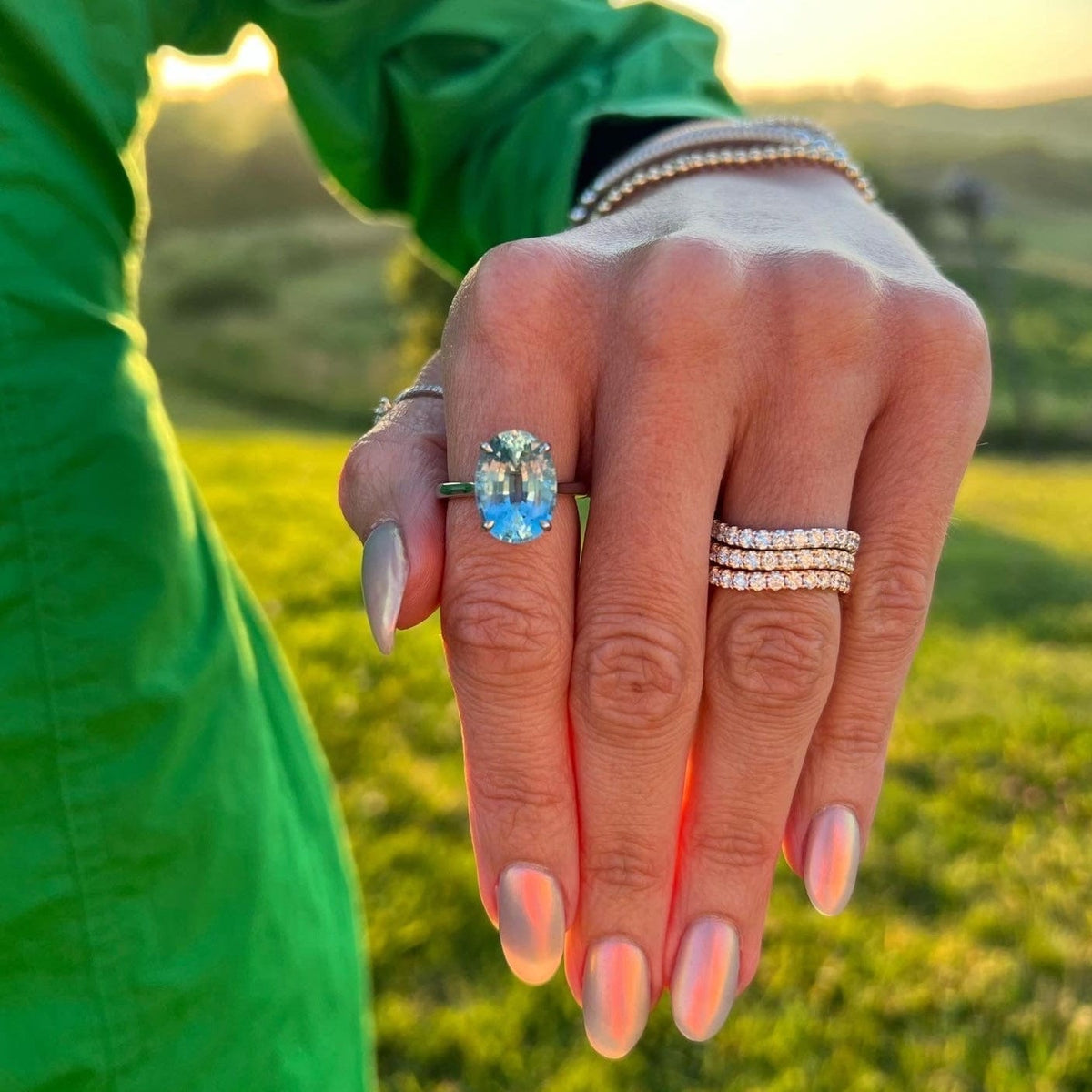 18K White Gold Oval Aquamarine Diamond Hidden Halo Ring – Long's Jewelers