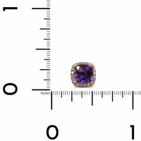 14K Yellow Gold Amethyst with Diamond Halo Stud Earrings