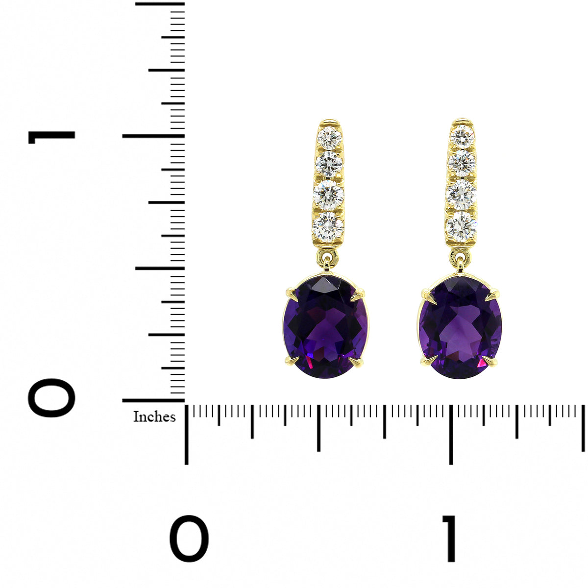 18K Yellow Gold Oval Amethyst Diamond Drop Earrings