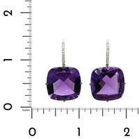 18k White Gold Cushion Amethyst Diamond Drop Earrings