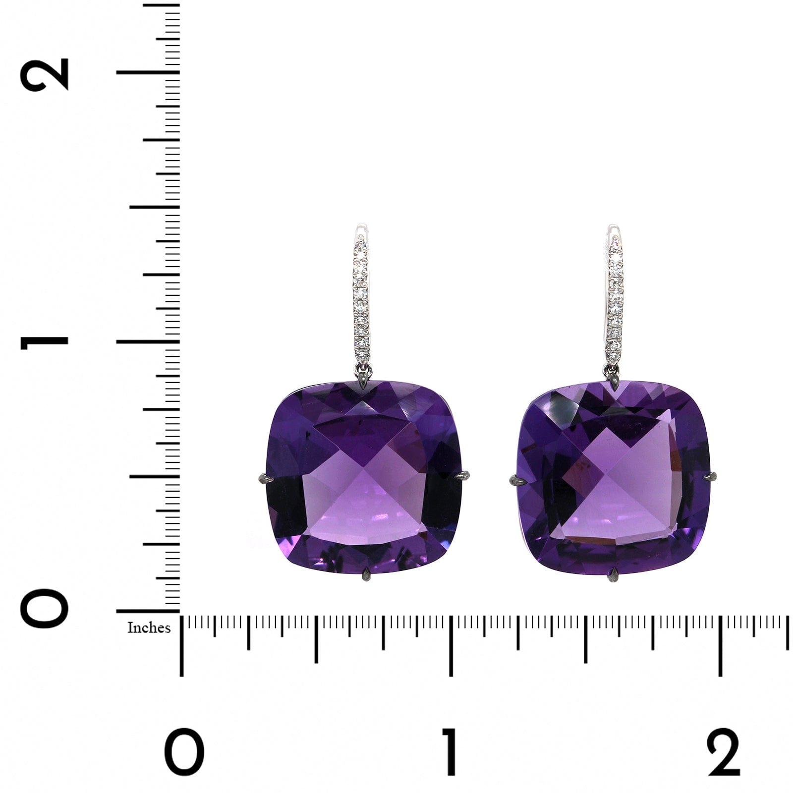 18k White Gold Cushion Amethyst Diamond Drop Earrings