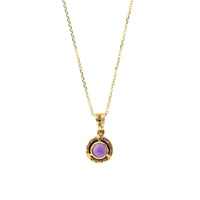 14K Yellow Gold Round Amethyst Diamond Halo Necklace
