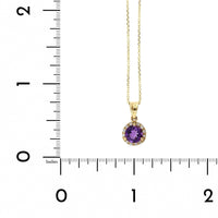 14K Yellow Gold Round Amethyst Diamond Halo Necklace